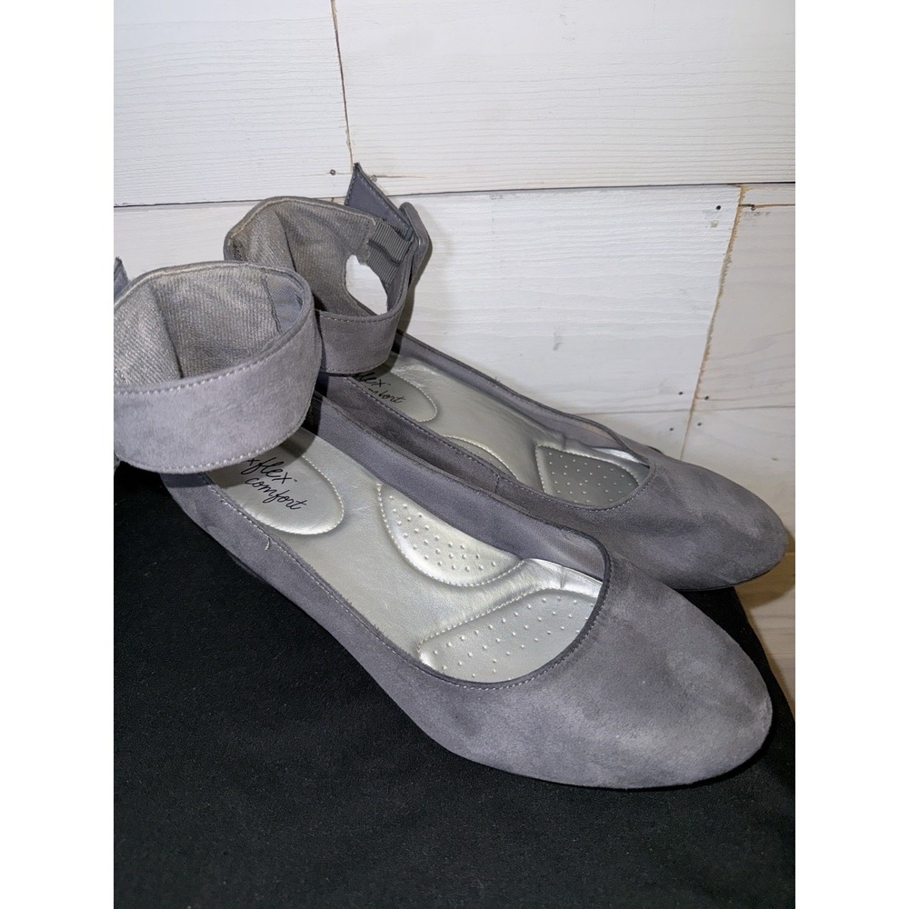 Dexflex Comfort Women's Wedge Shoes Gray Size 10 Wide Ankle Strap Memory Foam
